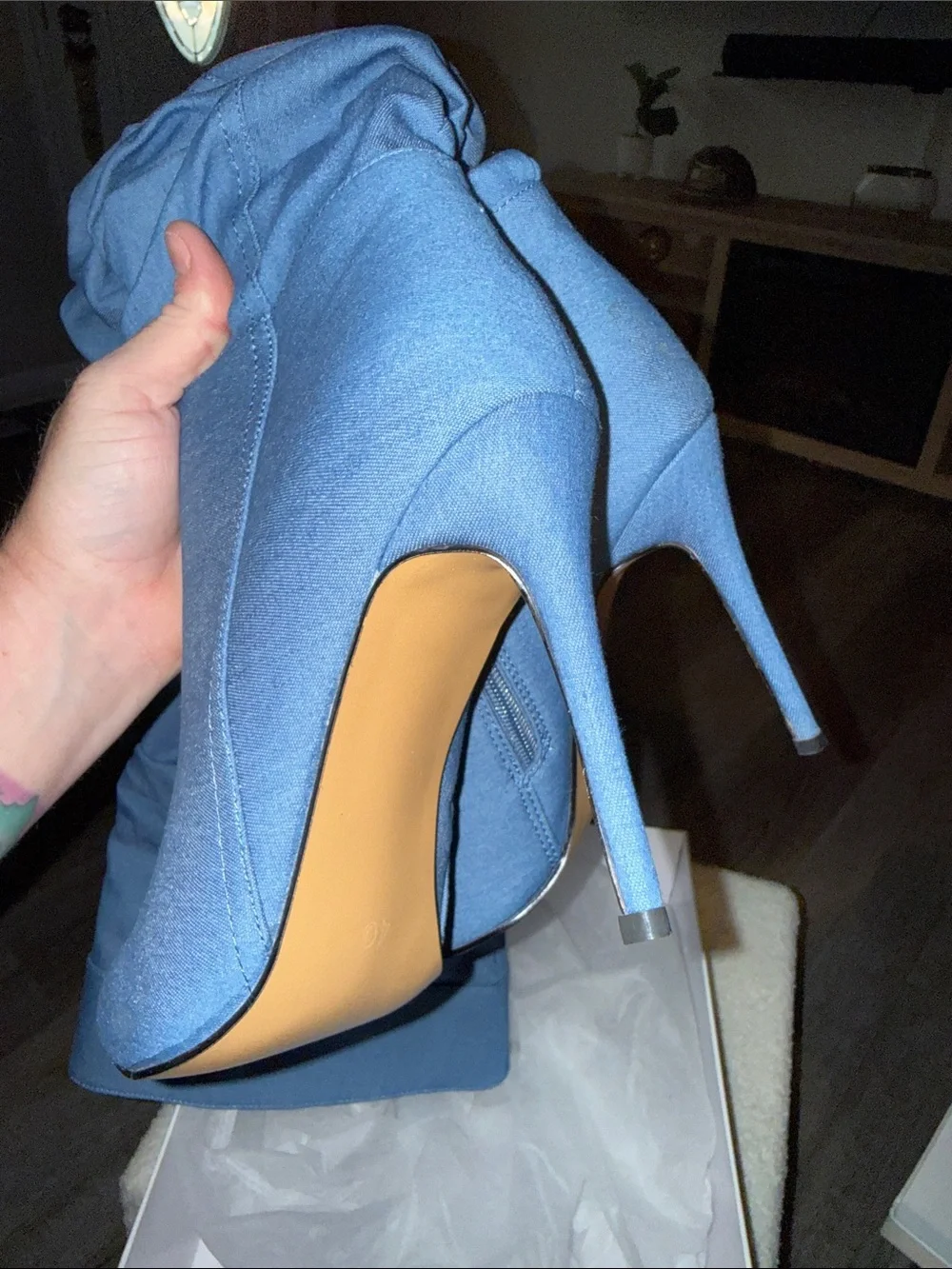 Women’s Light Blue Over-the-Knee Slouchy Jeans Boot Size 9